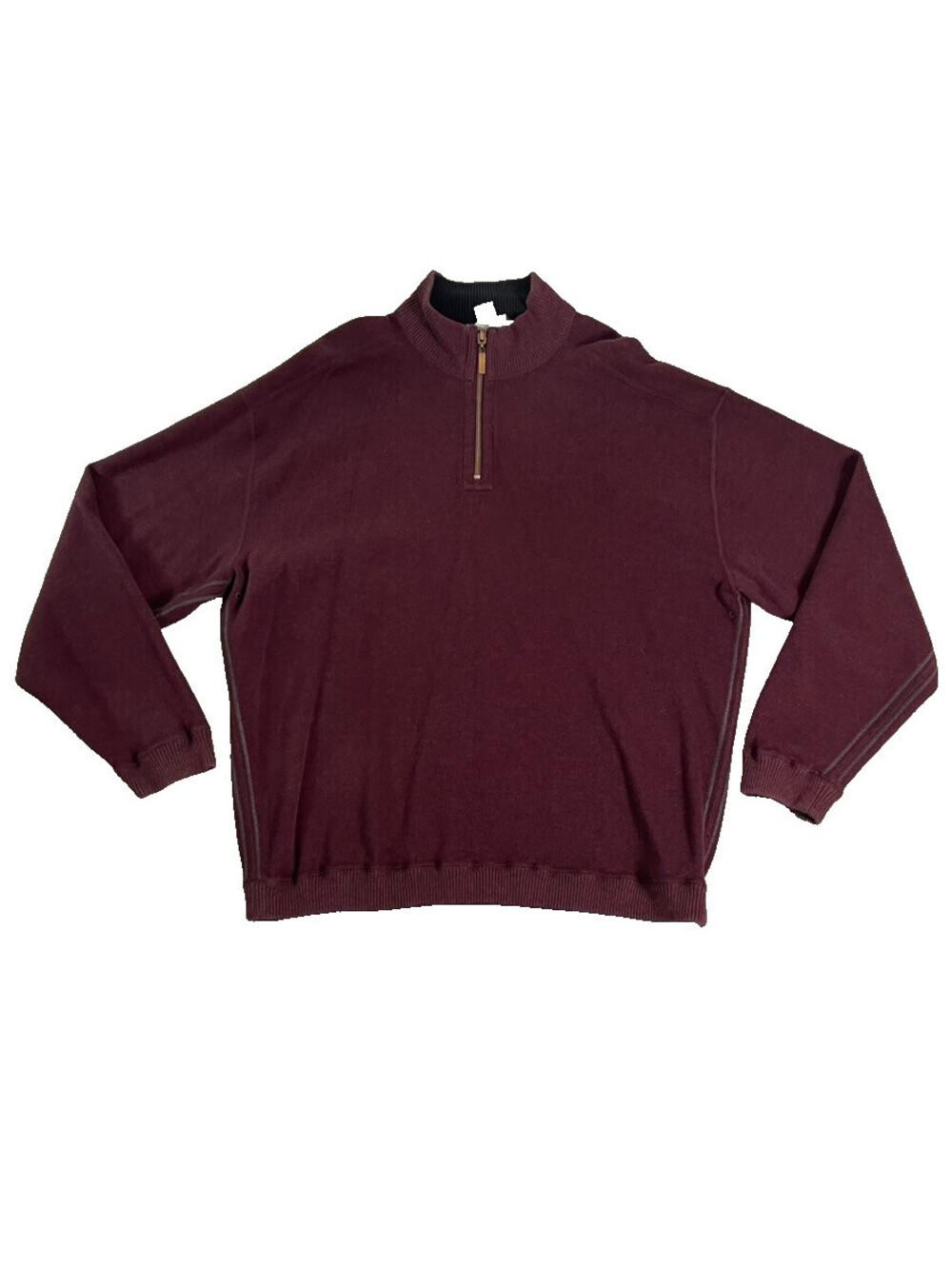 Kirkland Signature 1/4 Zip Sweater Mens L Burgundy 100% Cotton Mock Neck
